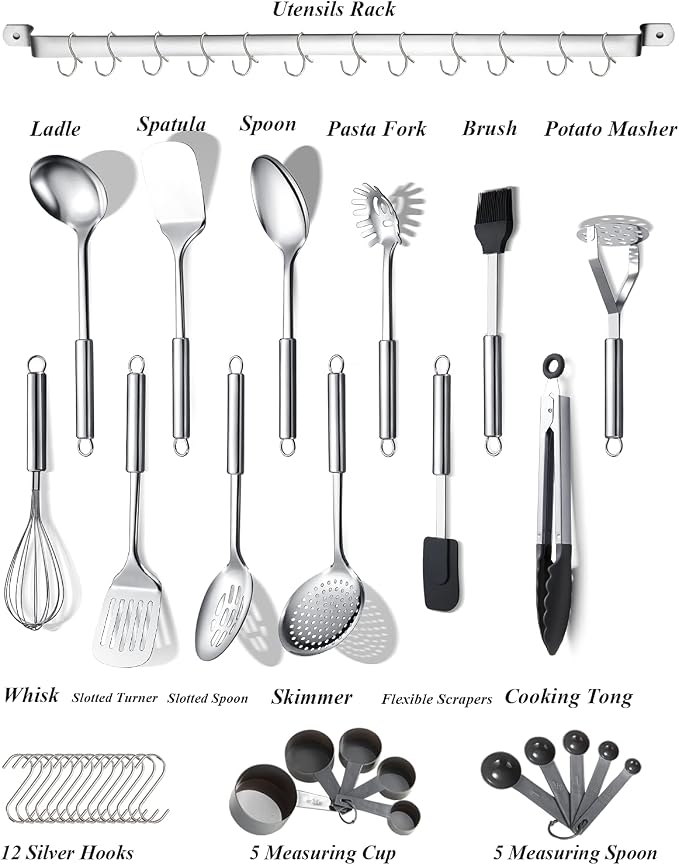Berglander Kitchen Utensils Set 38 Pieces, Stainless Steel Cooking Utensils Set - Image 2