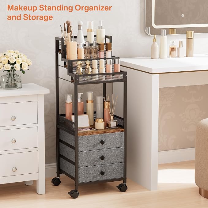 Display Riser Stand Perfume Cologne Organizer, 13in Rolling Makeup Storage Cart - Image 2