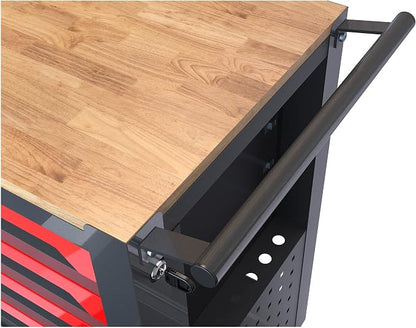 36" Tool Box with Wheels 4 Drawers Rolling Tool Cart, Wooden Top Workbench - Image 5