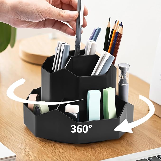 Pencil Pen Holder for Desk, 9 Slots 360 Degree Rotating Desk Organizer by GGIANTGO