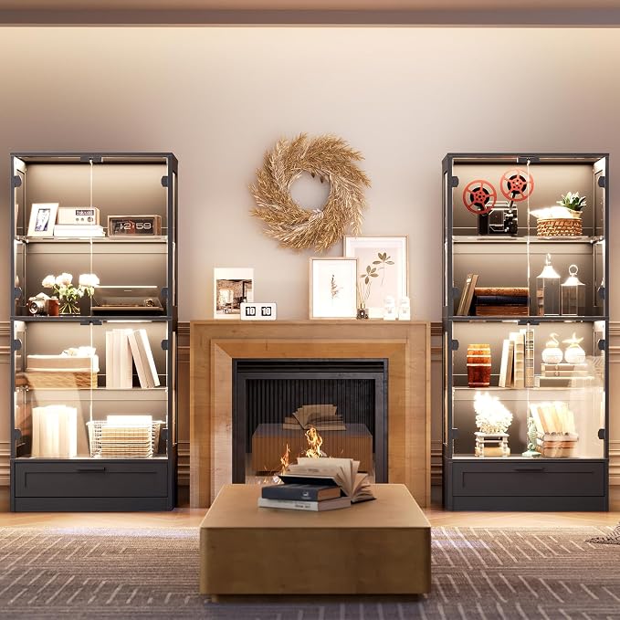 Display Cabinet with Glass Doors, 3 Color Lights, Auto-On Sensor, 4 Tempered - Image 3