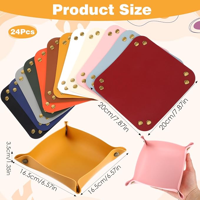 24 Pcs Leather Valet Tray, 12 Colors Portable Catchall Organizer, Jewelry Key - Image 2