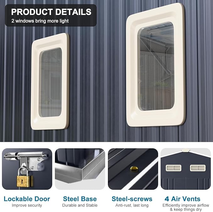 10x10 FT Metal Outdoor Storage Shed - Image 7