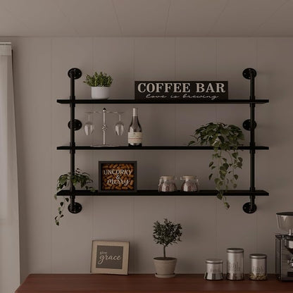 HDDFER Industrial Pipe Shelving Rustic Black Wall Shelves by industrialpipeshelving