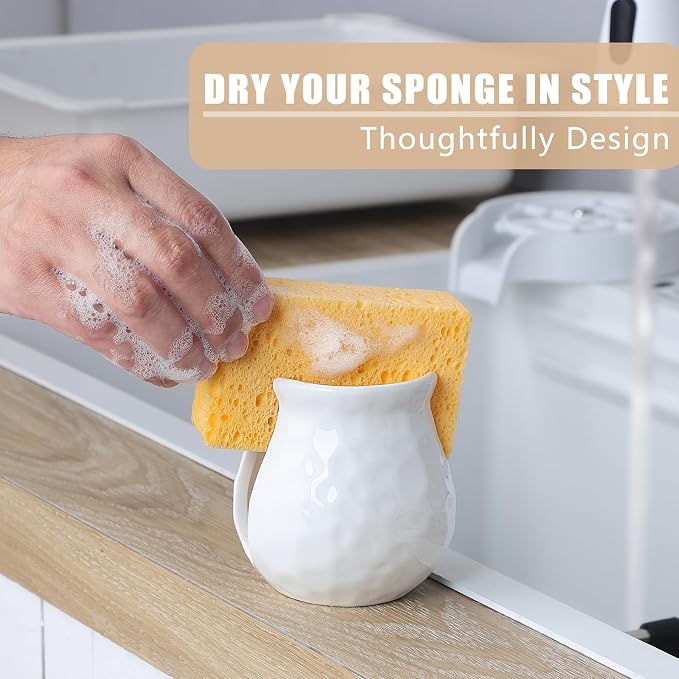 White Kitchen Sponge Holder, Ceramic Dish Sponge Holder Scrubby Daddy Farmhouse - Image 2