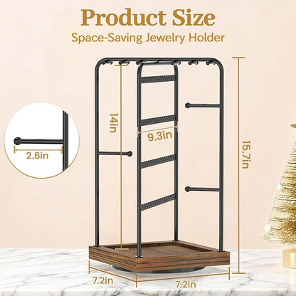 MODOWEY Earring Necklace Holder Organizer Wood Rotating Jewelry Tree, Burnt | - Image 4