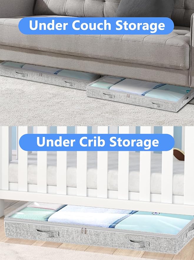 Low Profile Under Bed Storage, 3-Inch High Foldable Underbed Storage Bins - Image 6