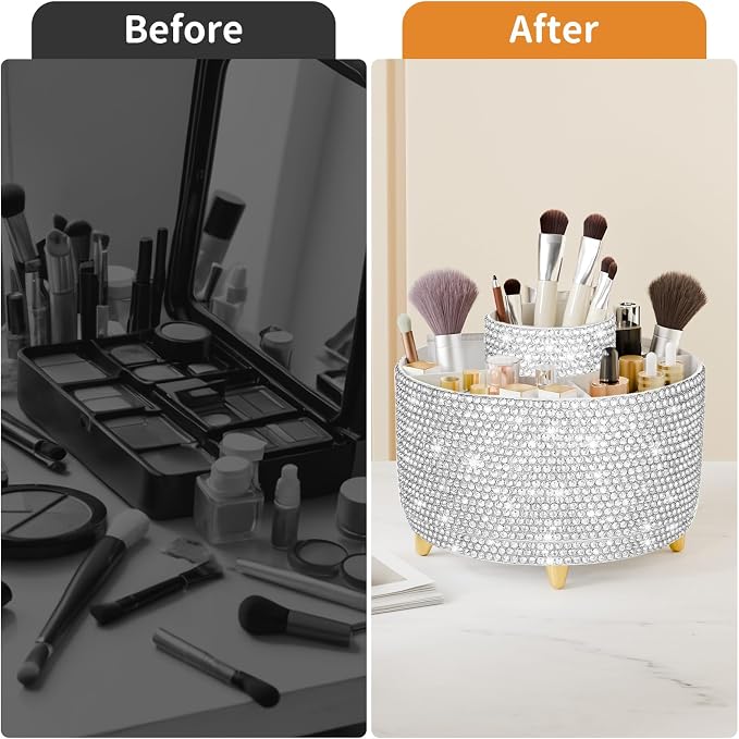 Bling 360° Rotate Makeup Brush Holder Organizer, Makeup Organizers Countertop - Image 6