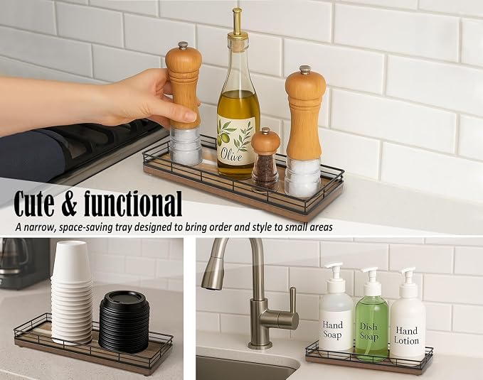 Acacia Wood Bathroom Vanity Tray, Kitchen Counter, Coffee Bar - Image 4