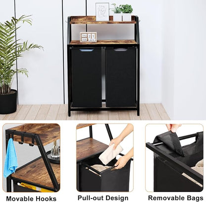 Laundry Hamper, Laundry Sorter 2 Section, Rolling Laundry Basket - Image 4
