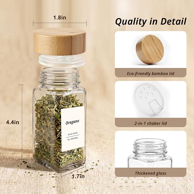 SHOWIN Spice Jars with Label, 4oz Spice Containers with Bamboo Lids 24pcs - Image 2
