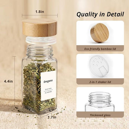 SHOWIN Spice Jars with Label, 4oz Spice Containers with Bamboo Lids 24pcs - Image 2