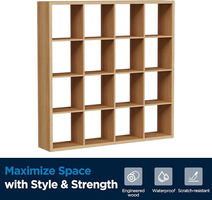 16-Cube Storage Organizer Bookcase, Thick Frame Wood Grain Storage Shelf - Image 8