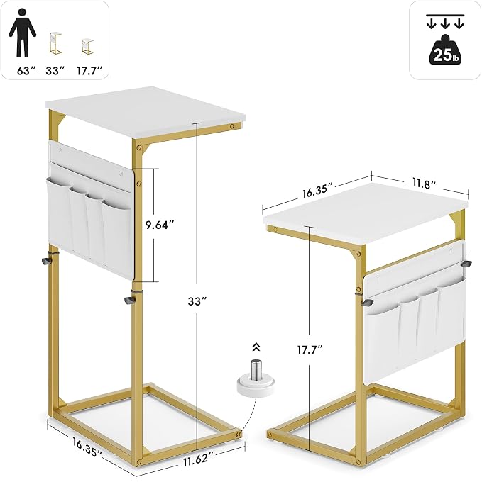 Vagusicc C Shaped End Table, Adjustable Height Small Couch Side Table - Image 2