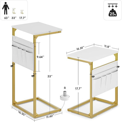 Vagusicc C Shaped End Table, Adjustable Height Small Couch Side Table - Image 2
