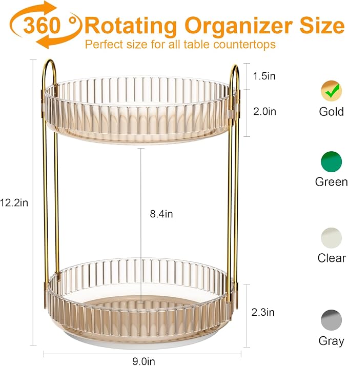 GTI 360°Rotating Makeup Organizer, 2 Tier Bathroom Counter Organizer, Large - Image 2