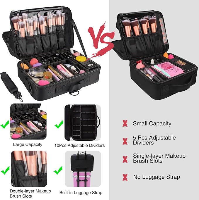Relavel Makeup Bag Travel Makeup Train Case 13.8 inches Large Cosmetic Case - Image 2