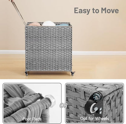 Laundry Hamper with Wheels, 39.6 Gallon Rolling Laundry Basket with Lid - Image 6