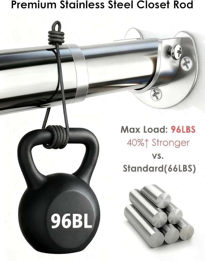 FIRJOY Premium Stainless Steel Closet Rod 1.0mm/1.3", Heavy Duty Adjustable - Image 2
