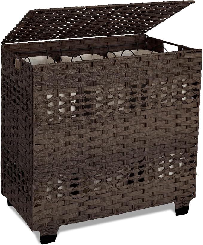 OIAHOMY Laundry Hamper with Lid, 140L Clothes Hamper with 3 Removable Liner Bags by MasterofSpaceOptimization