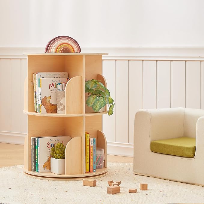OOOK 2-Tier Kids Rotating Bookshelf, Corner Book Shelf - Image 9