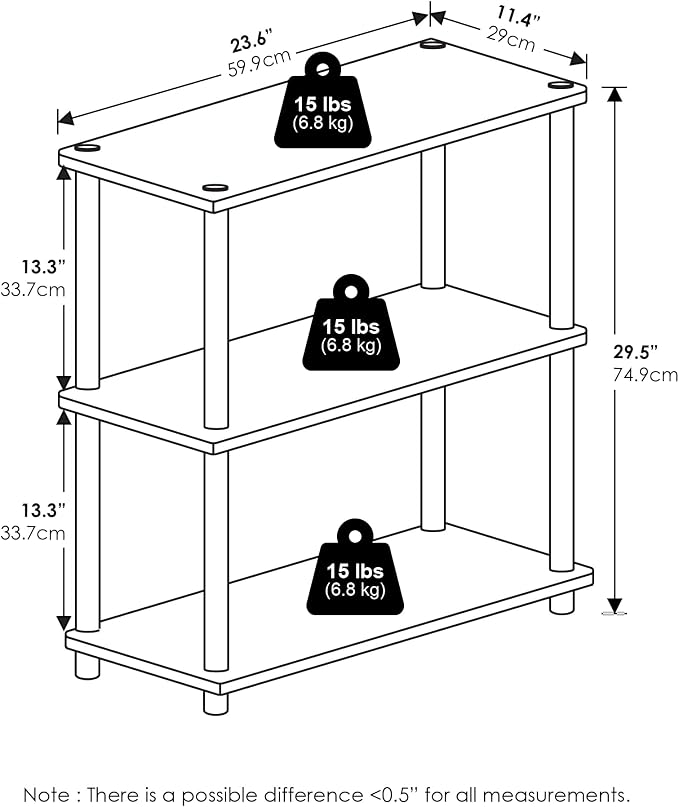 Furinno Turn-N-Tube Storage Shelves, 3-Tier Book Shelf, Corner Shelf, Toolless - Image 2