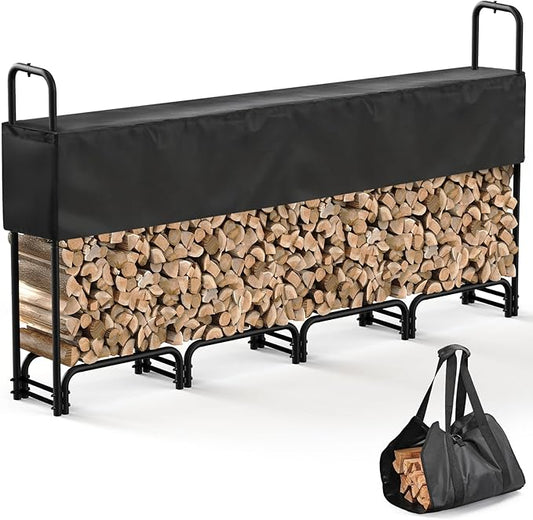 8FT Firewood Rack with Cover Outdoor, Heavy Duty Wood Storage Rack with 600D by VICEARTH%E2%80%94EnrichYourLife