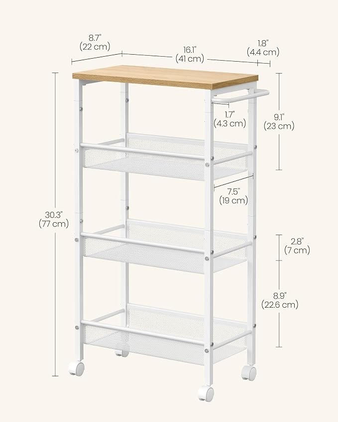 VASAGLE Slim Rolling Cart, 4-Tier Storage Cart, Narrow Cart - Image 6
