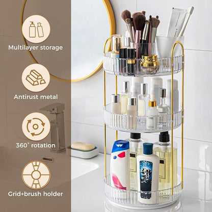 360° Rotating Makeup Organizer, Upgraded 3 Tier Skincare Perfume Organizers - Image 5