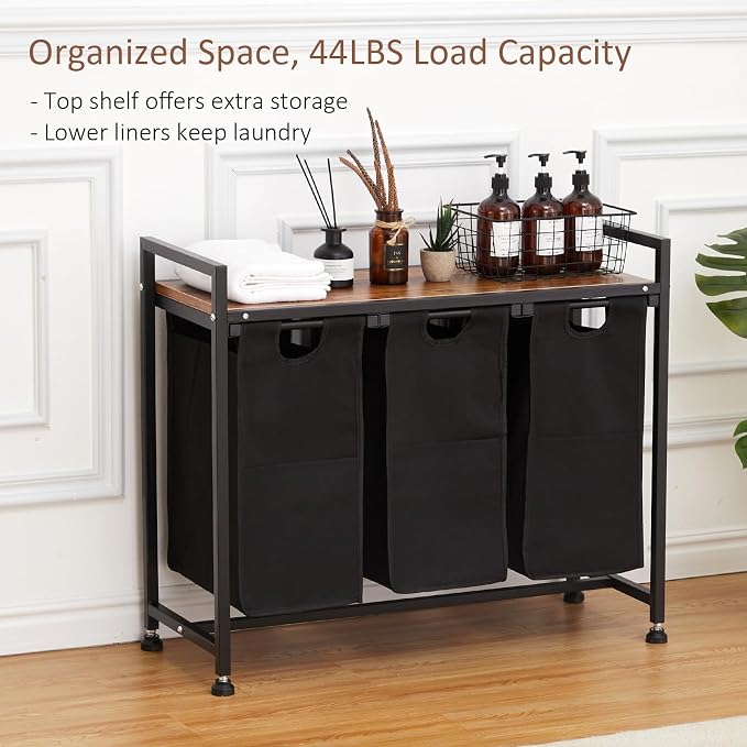 3 Section Laundry Sorter with Wheels, 130L Large Capacity Rolling Laundry Hamper - Image 3