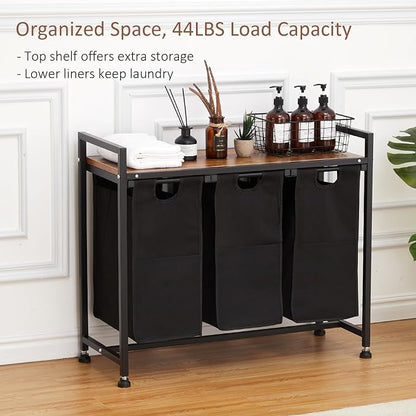 3 Section Laundry Sorter with Wheels, 130L Large Capacity Rolling Laundry Hamper - Image 3