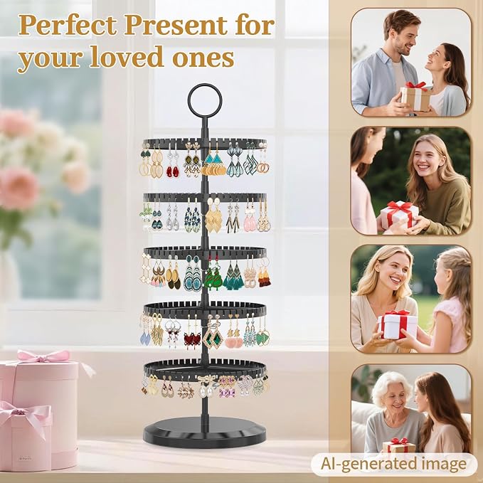MODOWEY Rotating Earring Holder Organizer Adjustable Display, 5 Tiers Black | - Image 7