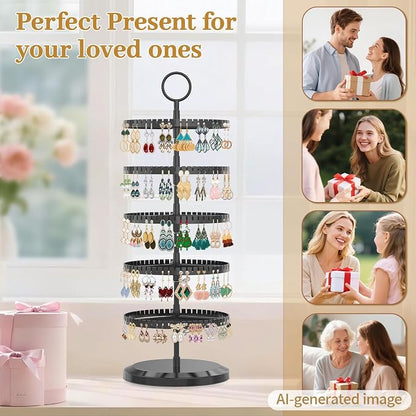 MODOWEY Rotating Earring Holder Organizer Adjustable Display, 5 Tiers Black | - Image 7