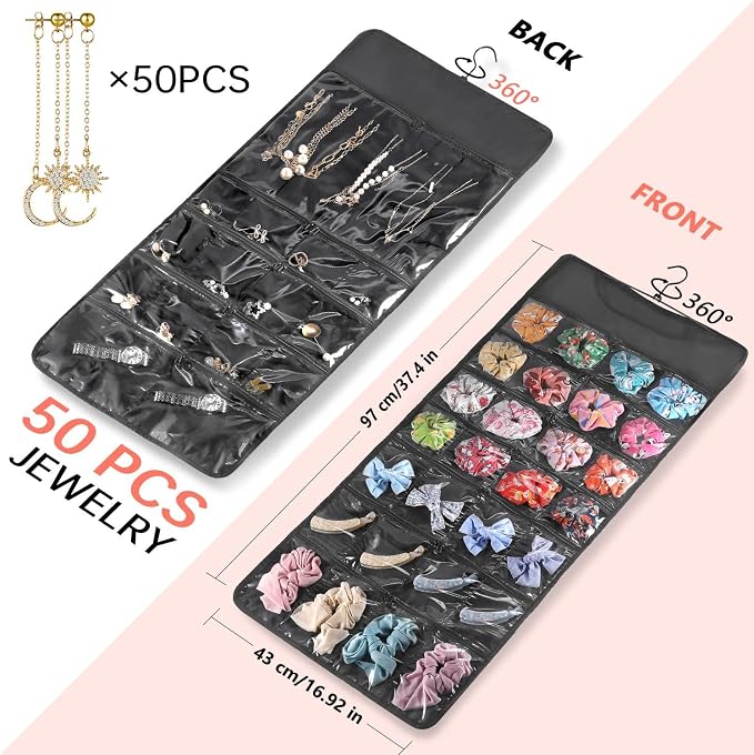 FOREGOER Hanging Jewelry Organizer Double Sided 43 Pockets Large Necklace - Image 6