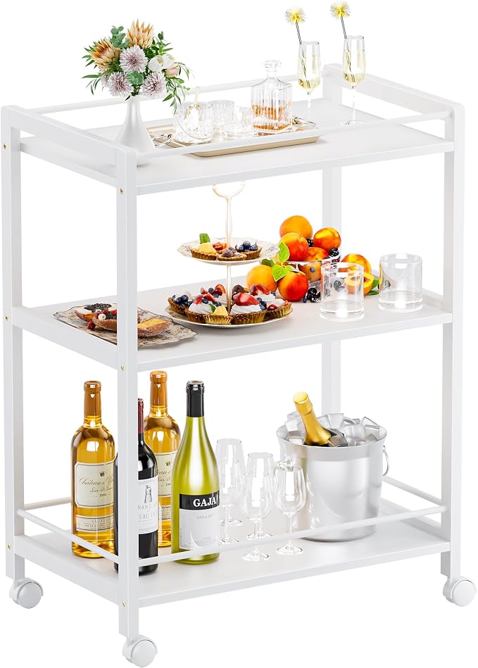 HITNET White Bar Cart, Home Bar Serving Cart, Kitchen Trolley on Wheels by HITNET