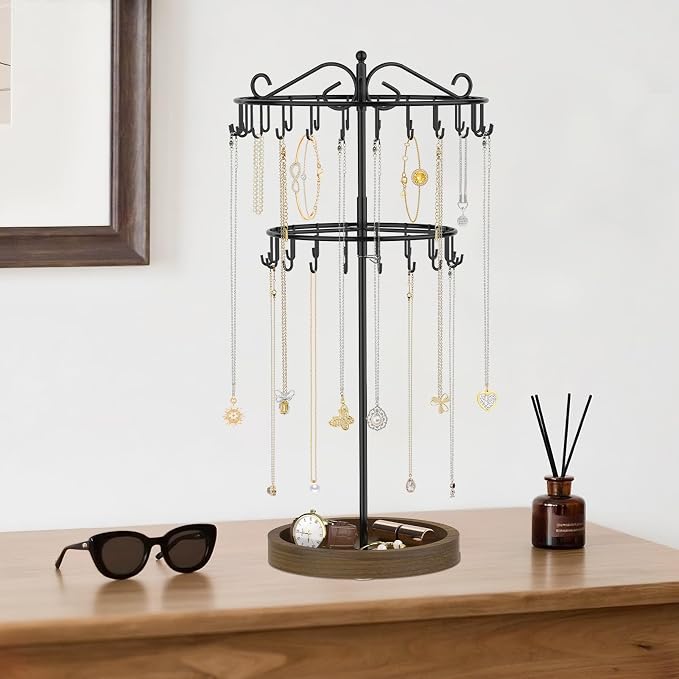 iDavosic.ly 2 Tier Rotating Necklace Holder Organizer - Image 9