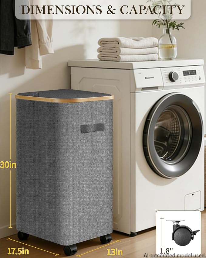 Laundry Hamper with Wheels, 110L Large Clothes Hamper with Removable Inner Bag - Image 2