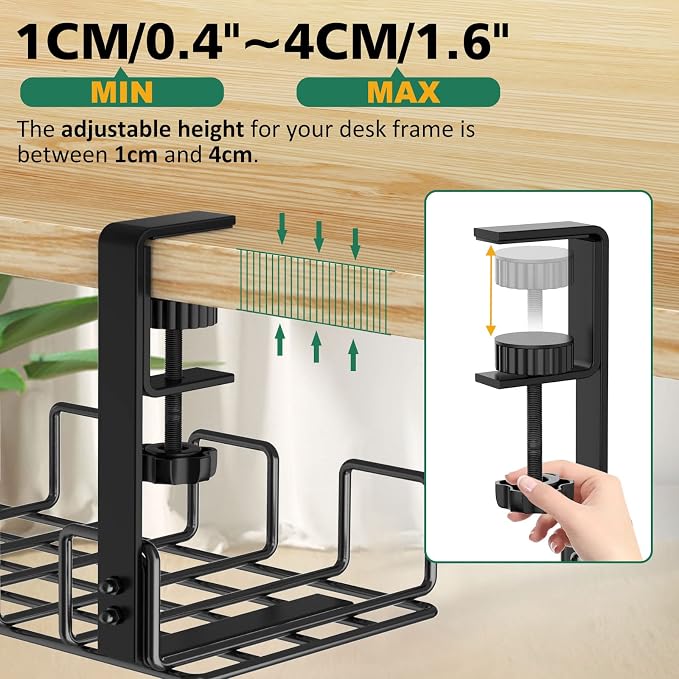 Under Desk Cable Management Tray, L 15.7''W 6.3'' No Drill Steel Desk Cable - Image 3