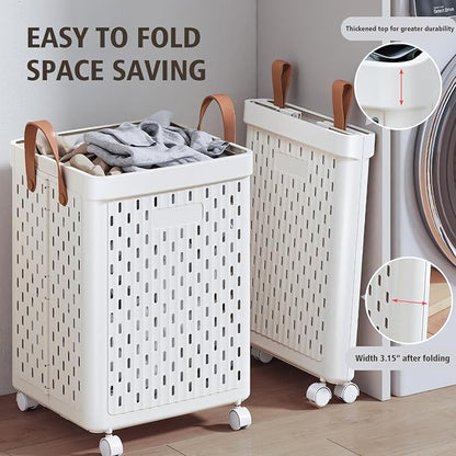 UAK Laundry Basket with Wheels, Collapsible Plastic Laundry Hamper with Handle - Image 5