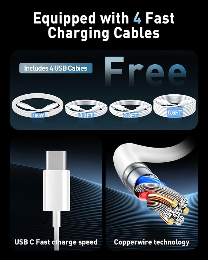 380W USB C Charger Block with 4 USB Cables Dual 100W Charging Station | 8-Port - Image 4