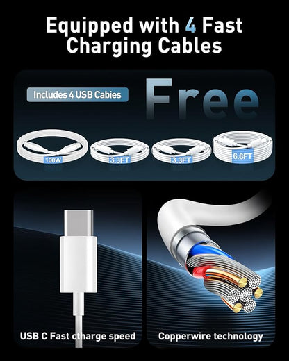 380W USB C Charger Block with 4 USB Cables Dual 100W Charging Station | 8-Port - Image 4