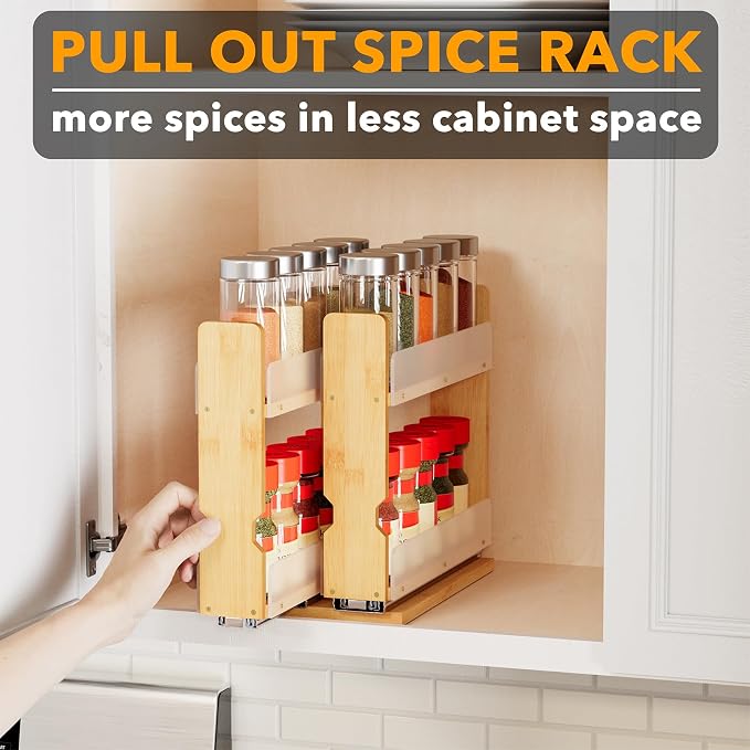 SpaceAid Bamboo Pull Out Spice Rack Organizer - Image 5