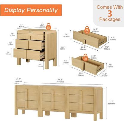 WAMPAT 3 in 1 9 Drawer Dresser for Bedroom, 94.5" Wide Mid Century Modern Wide - Image 2