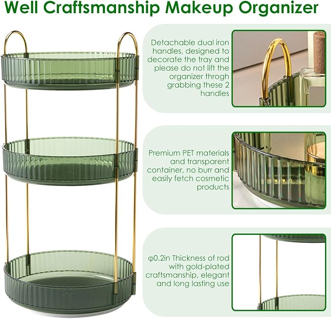 360° Rotating Makeup Organizer for Vanity, 3 Tier Spinning Perfume Cosmetic - Image 5