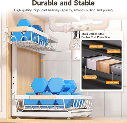 Sevenblue 2 Packs Under Sink Organizer, Height Adjustable 2 Tier Under Kitchen - Image 5