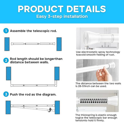 AIZESI Spring Tension Rods Adjustable Tension Curtain Rod Small Tension Rod No - Image 6