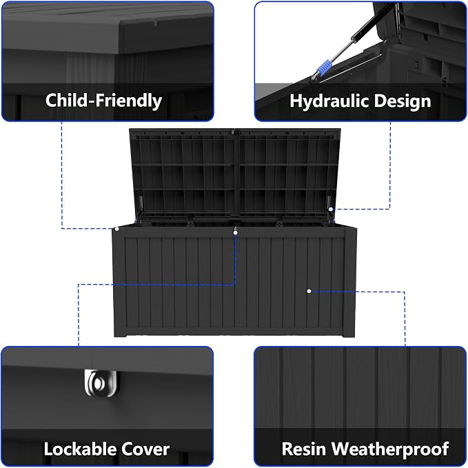 200 Gallon Outdoor Storage Box Resin Deck Box All Weather Waterproof Large - Image 5