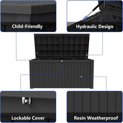 200 Gallon Outdoor Storage Box Resin Deck Box All Weather Waterproof Large - Image 5