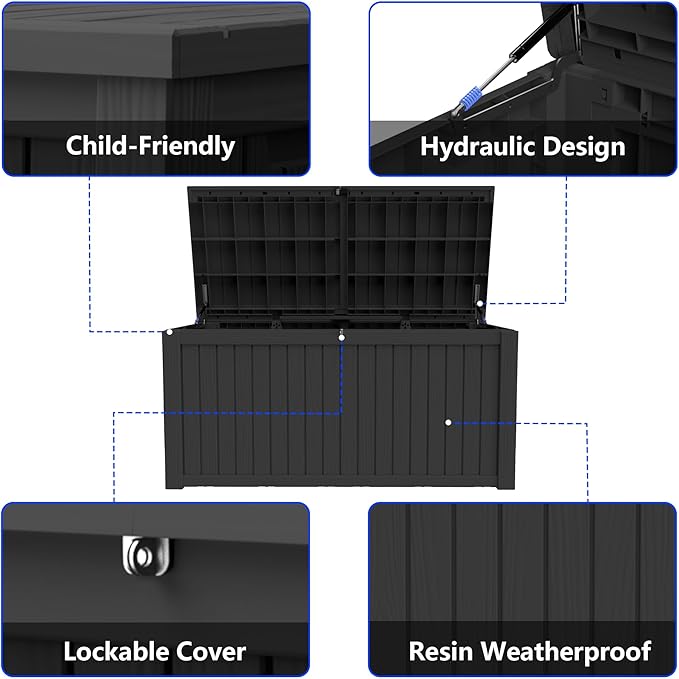 270 Gallon Outdoor Storage Box Resin Deck Box All Weather Waterproof Large - Image 5