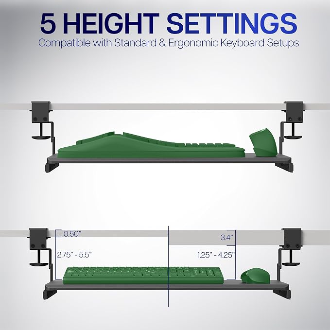 VIVO Large Height Adjustable Under Desk Keyboard Tray, C-clamp Mount System - Image 5